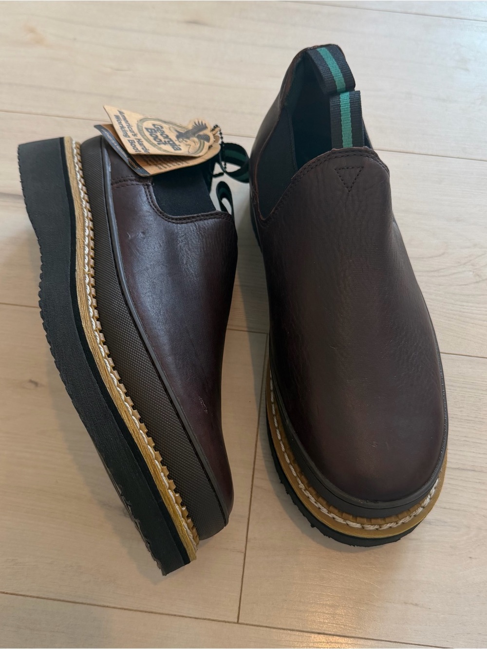 Georgia Boot Men's Dark Brown Slip-On Work Boots Oil & Slip Resistant